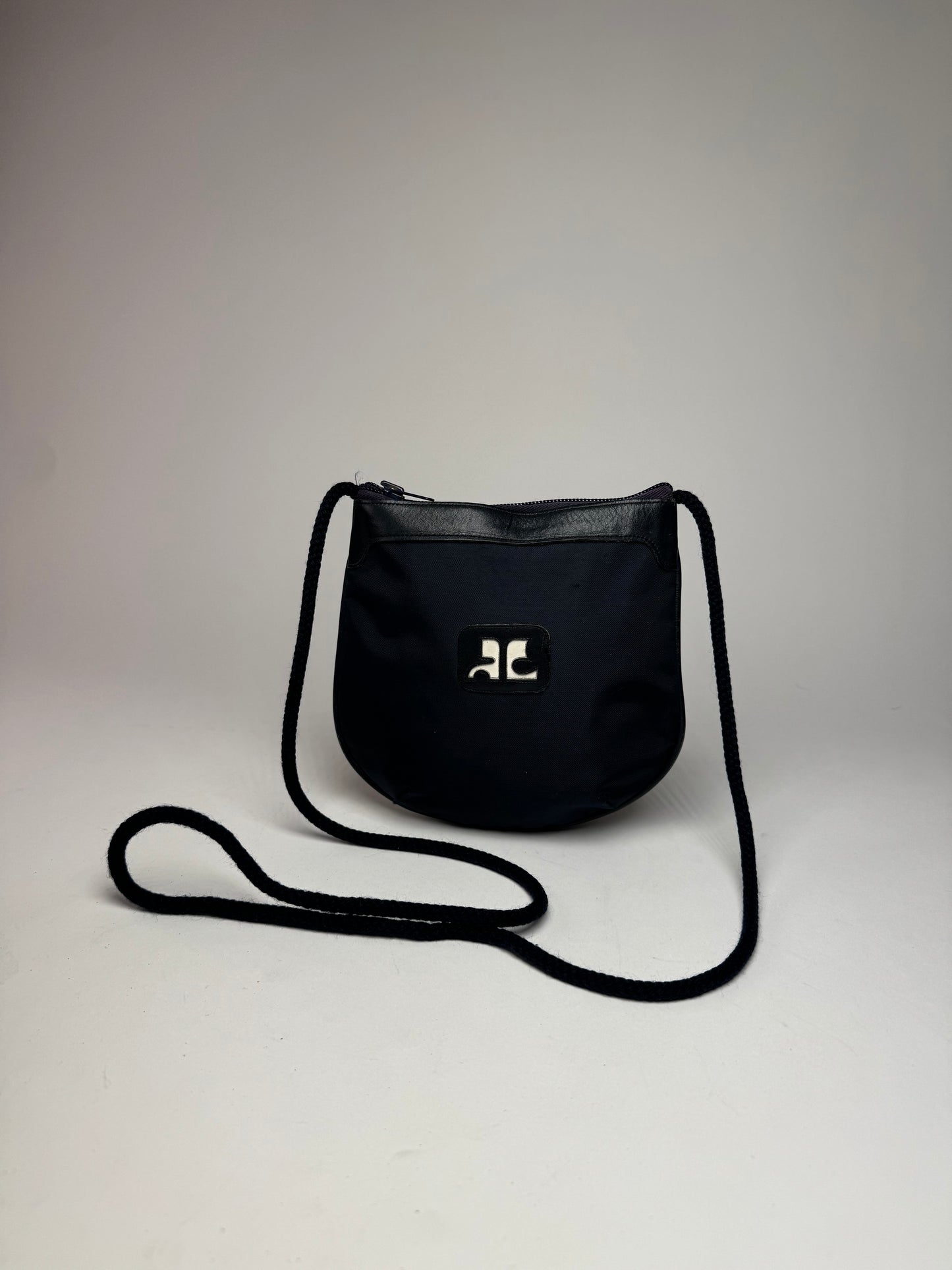 Vintage Courreges Paris Canvas Polyester Shoulder / Crossbody Bag Navy