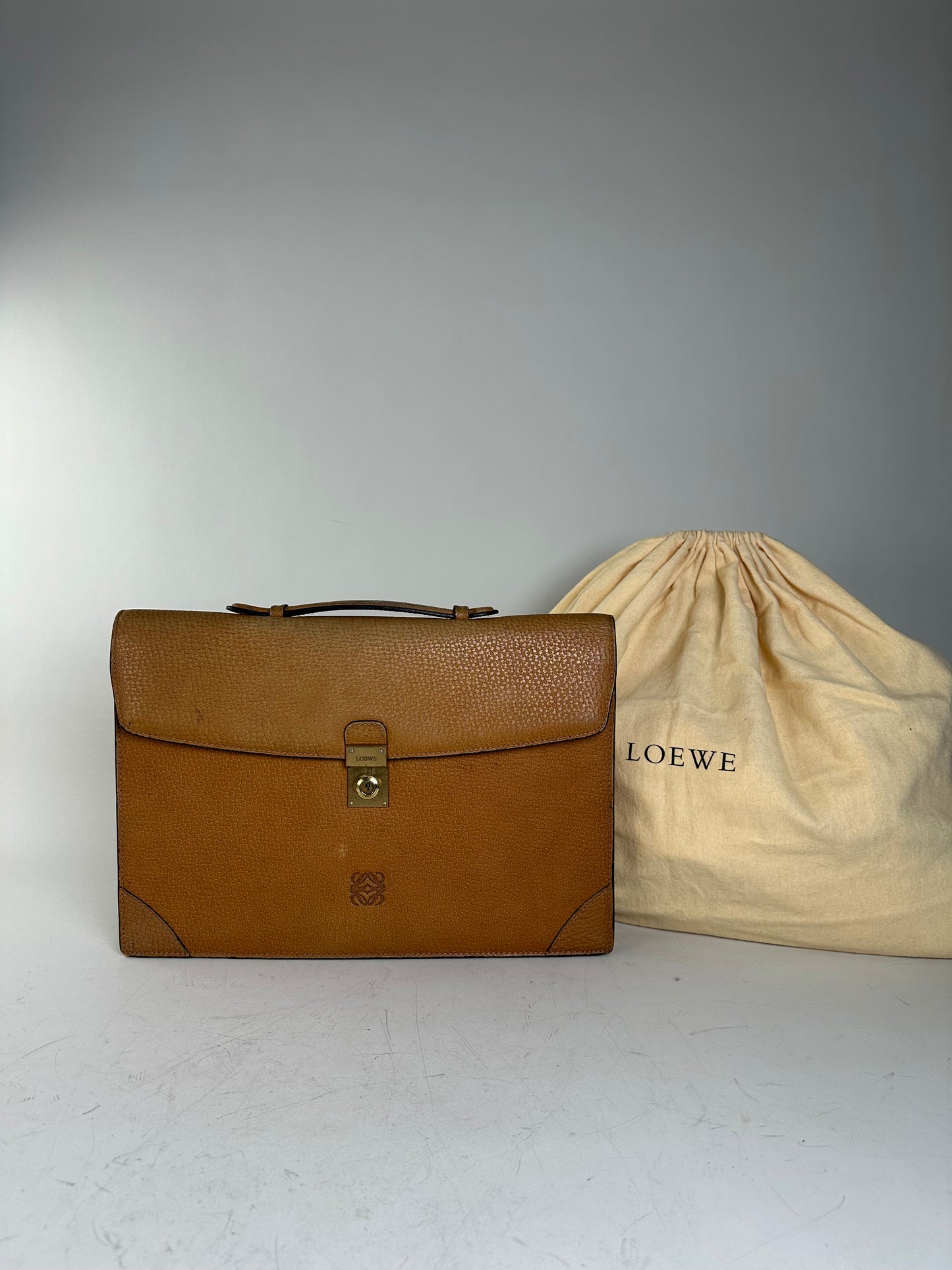 Vintage Loewe Leather Document Holder Tan Gold