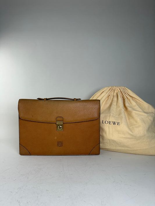 Vintage Loewe Leather Document Holder Tan Gold