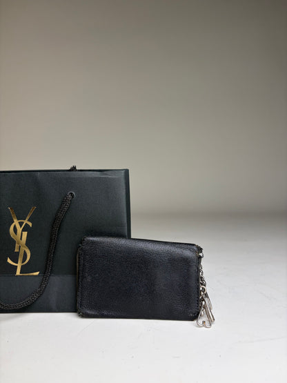 Vintage Yves Saint Laurent Leather Chain Wallet Black Silver