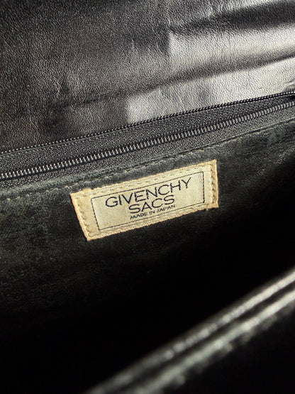 Vintage Givenchy Structured Leather Handbag Black Gold