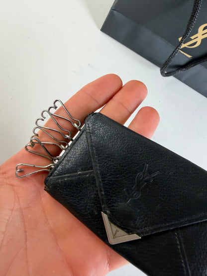 Vintage Yves Saint Laurent Leather Chain Wallet Black Silver