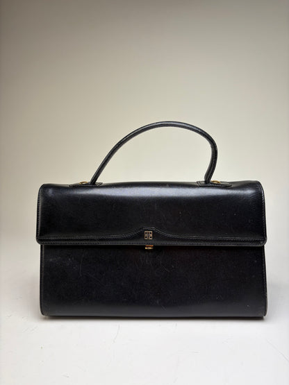 Vintage Givenchy Structured Leather Handbag Black Gold