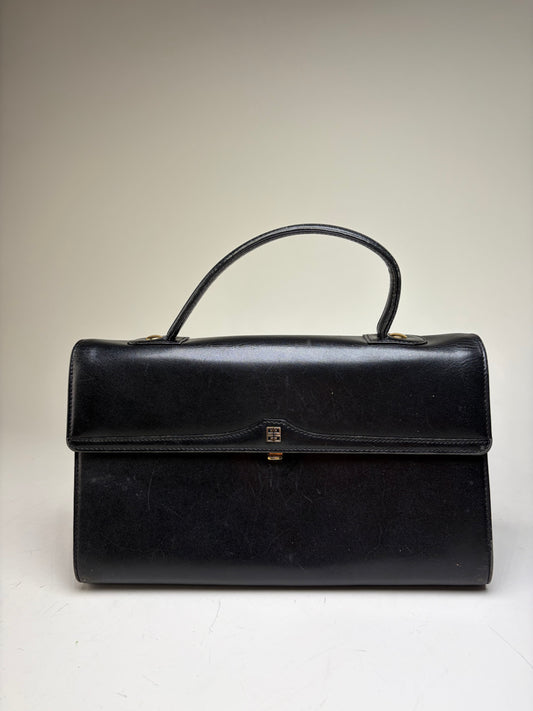 Vintage Givenchy Structured Leather Handbag Black Gold