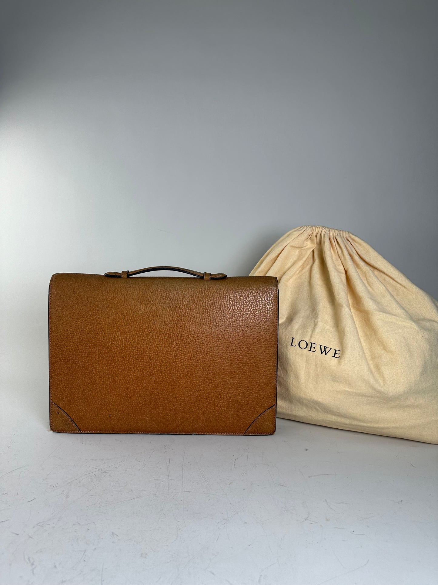 Vintage Loewe Leather Document Holder Tan Gold
