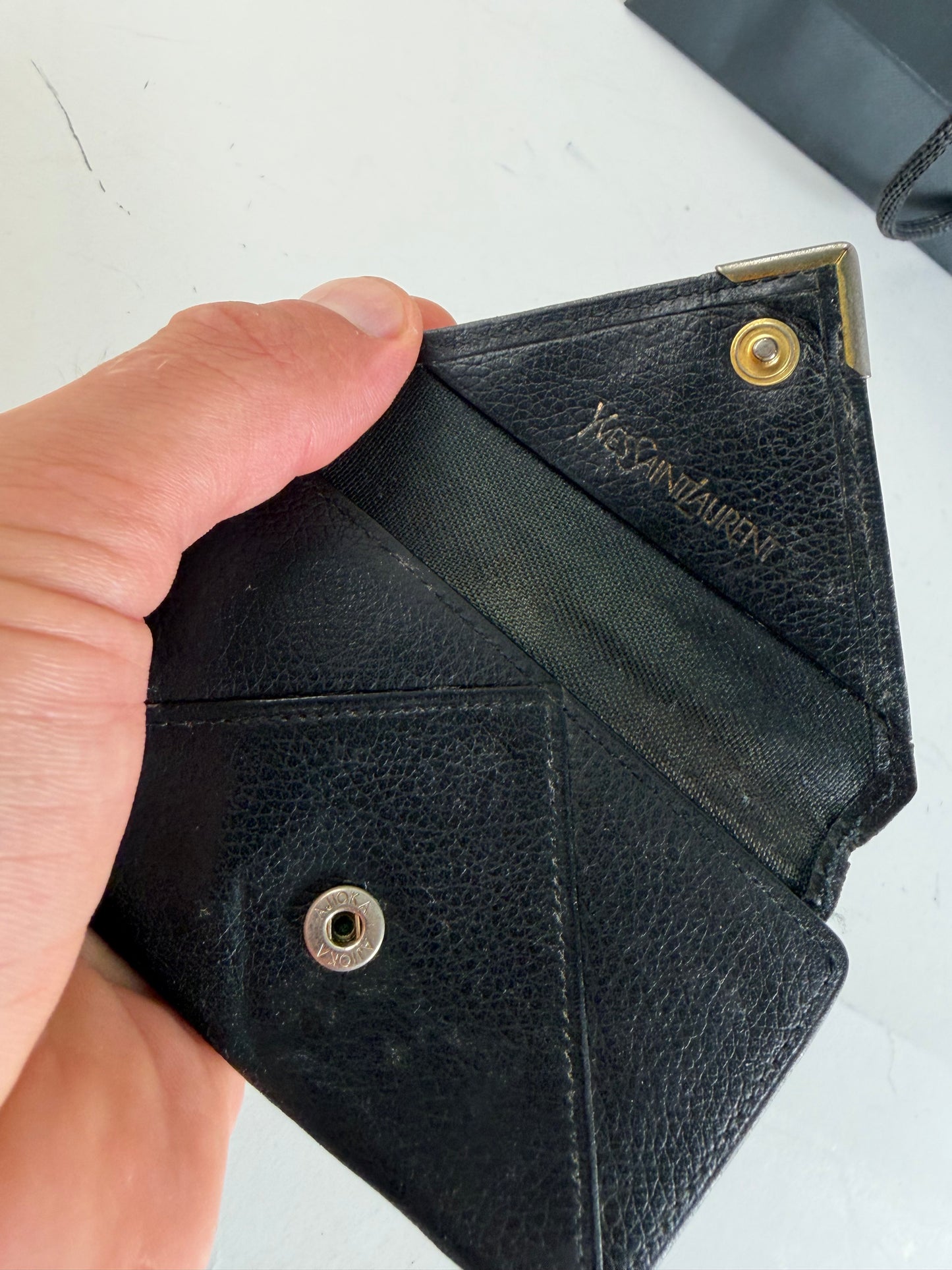 Vintage Yves Saint Laurent Leather Chain Wallet Black Silver