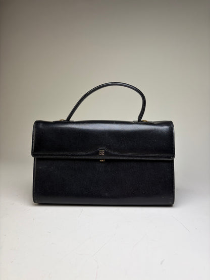 Vintage Givenchy Structured Leather Handbag Black Gold