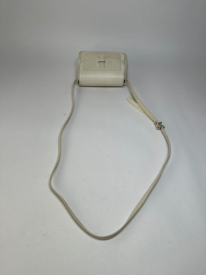 Vintage Courreges Perforated Leather Flap Crossbody Bag c. Late 1970s Cream