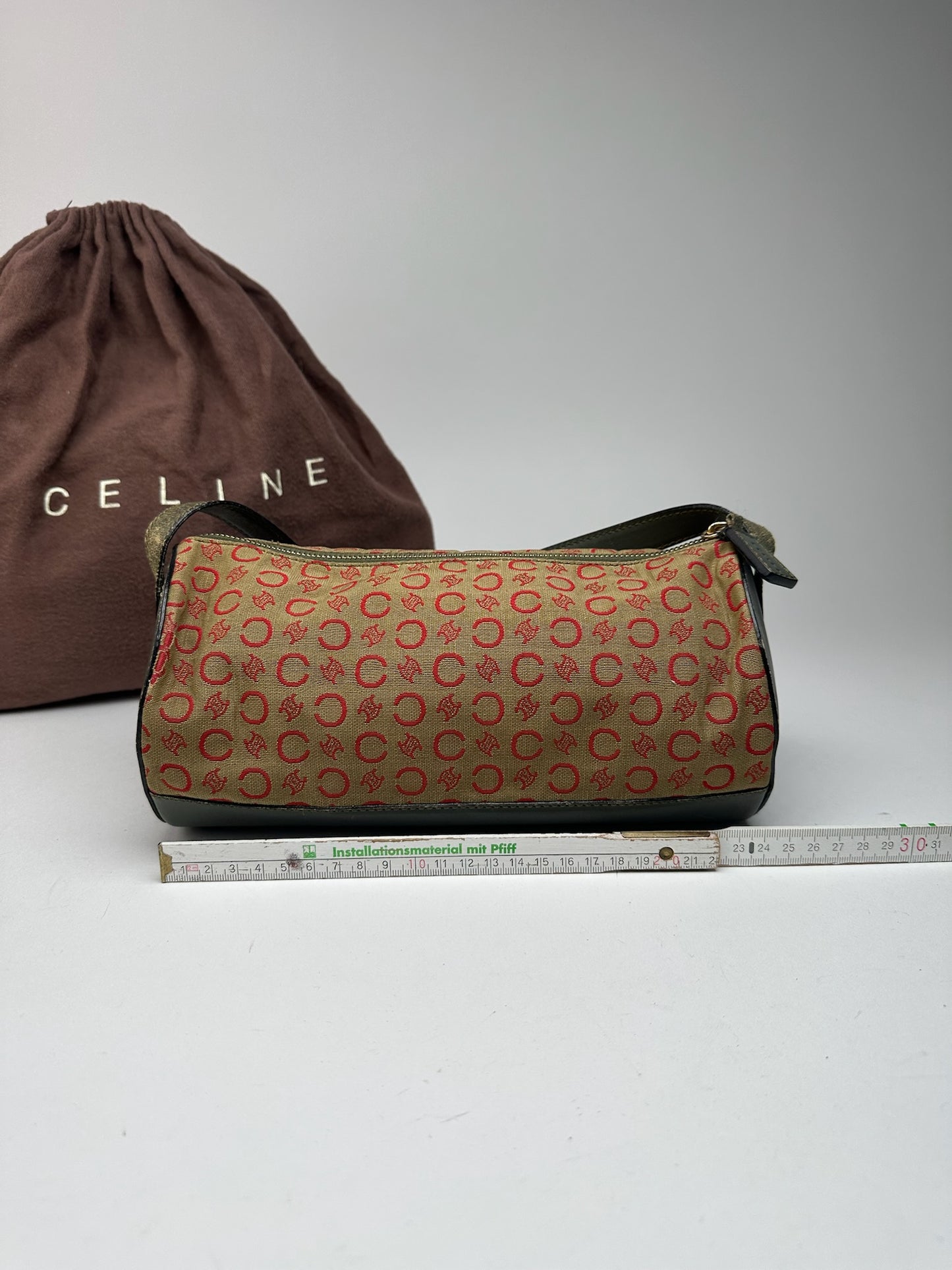 Sac Macadam vintage Céline Paris kaki rouge