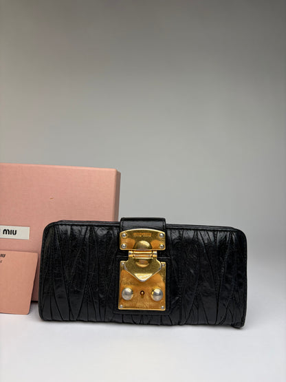Vintage Miu Miu Matelassé Leather Bifold Wallet c. Late 2000s Black