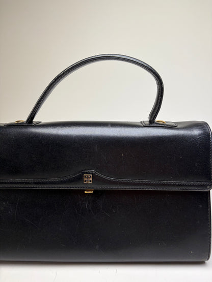 Vintage Givenchy Structured Leather Handbag Black Gold