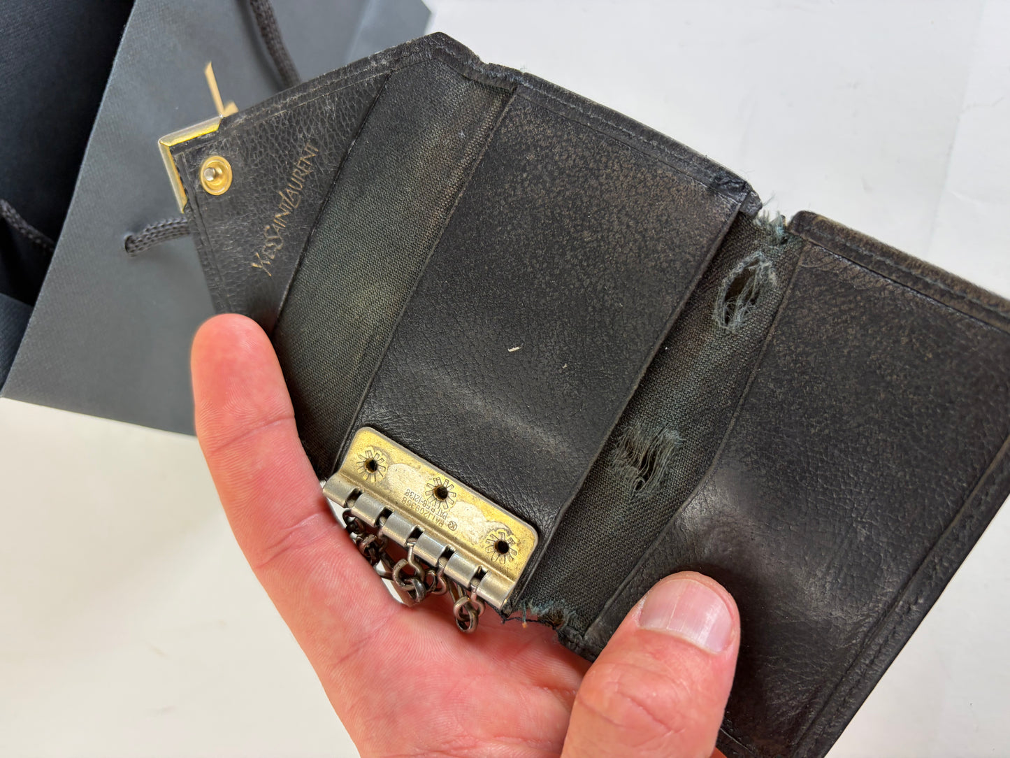 Vintage Yves Saint Laurent Leather Chain Wallet Black Silver