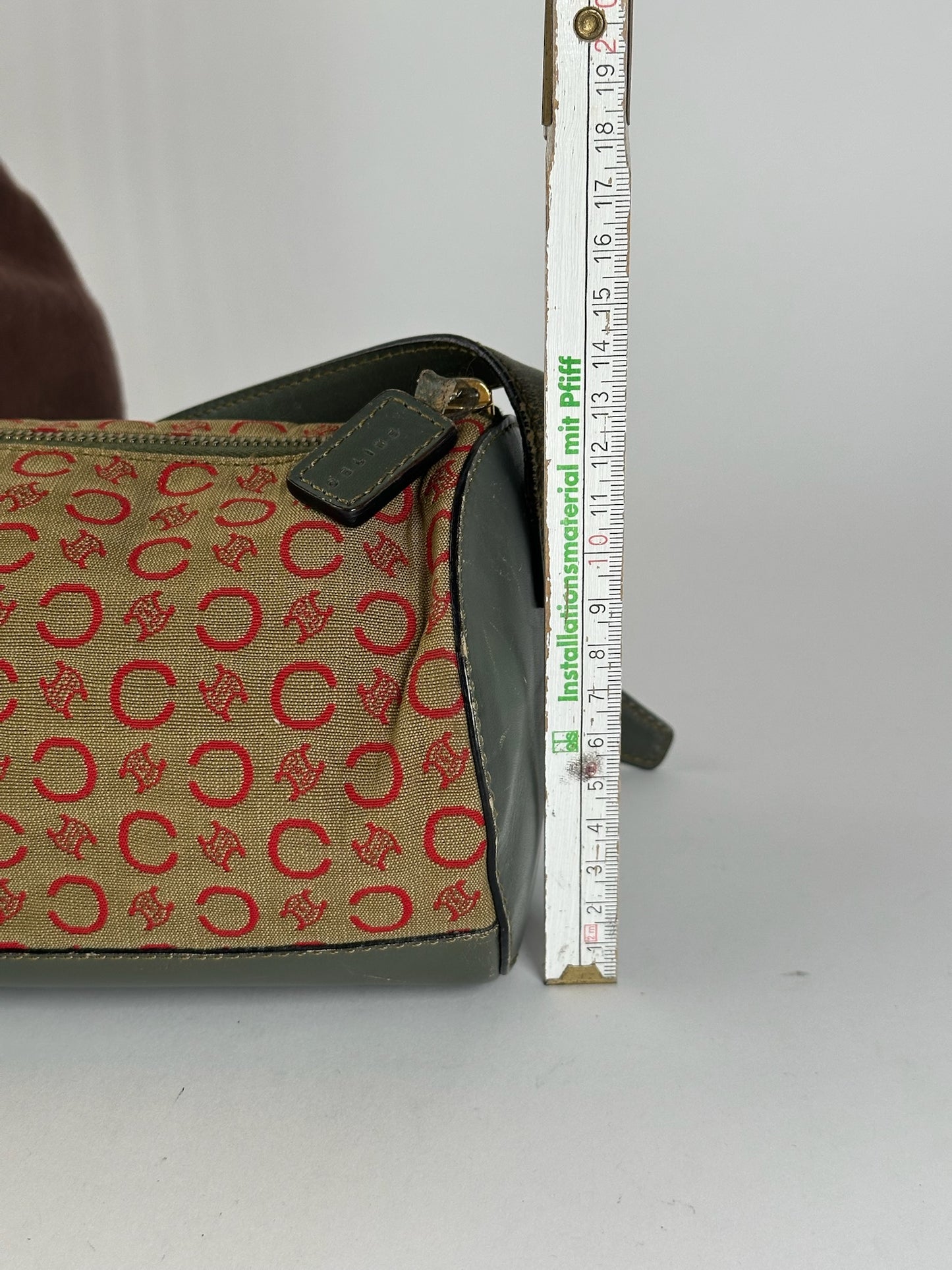 Sac Macadam vintage Céline Paris kaki rouge