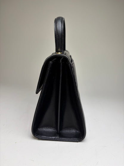 Vintage Givenchy Structured Leather Handbag Black Gold