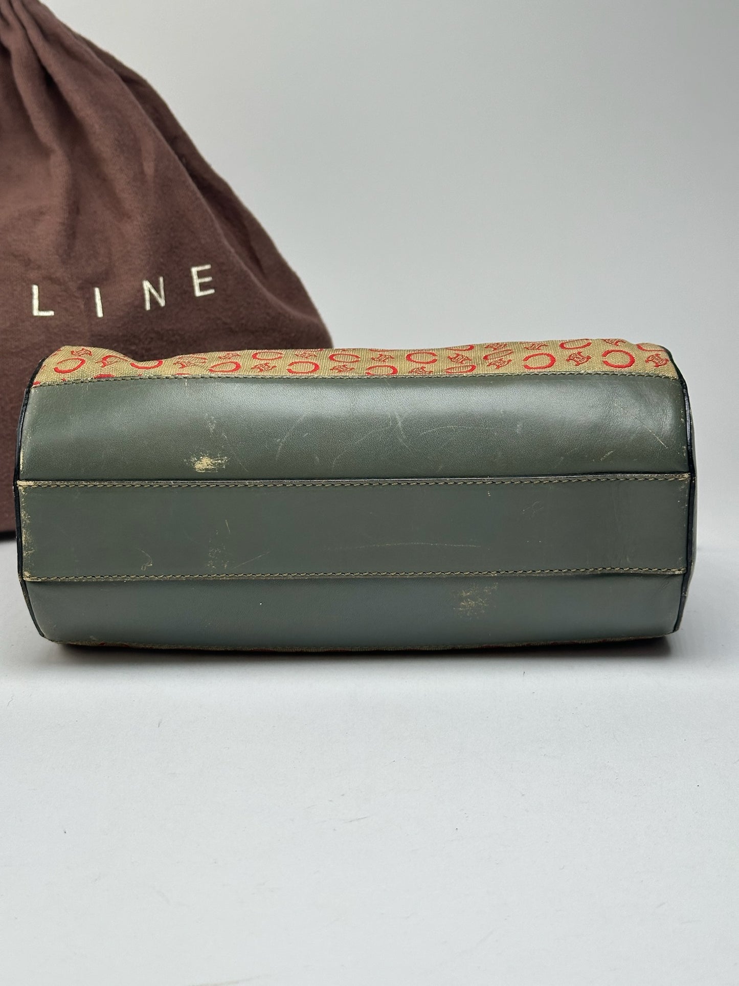 Sac Macadam vintage Céline Paris kaki rouge