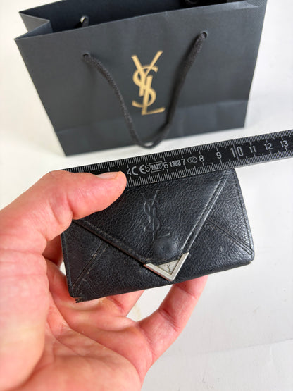 Vintage Yves Saint Laurent Leather Chain Wallet Black Silver