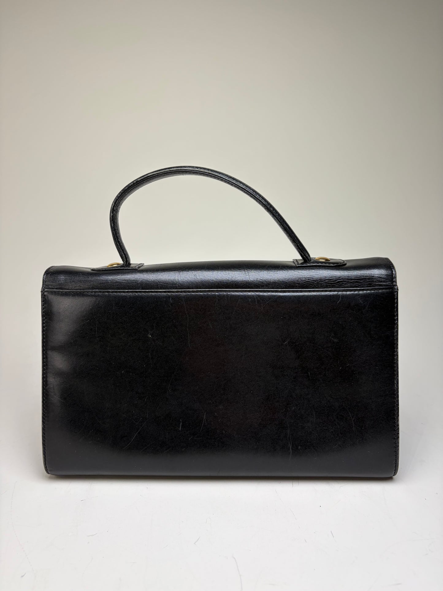 Vintage Givenchy Structured Leather Handbag Black Gold