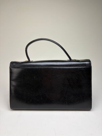 Vintage Givenchy Structured Leather Handbag Black Gold