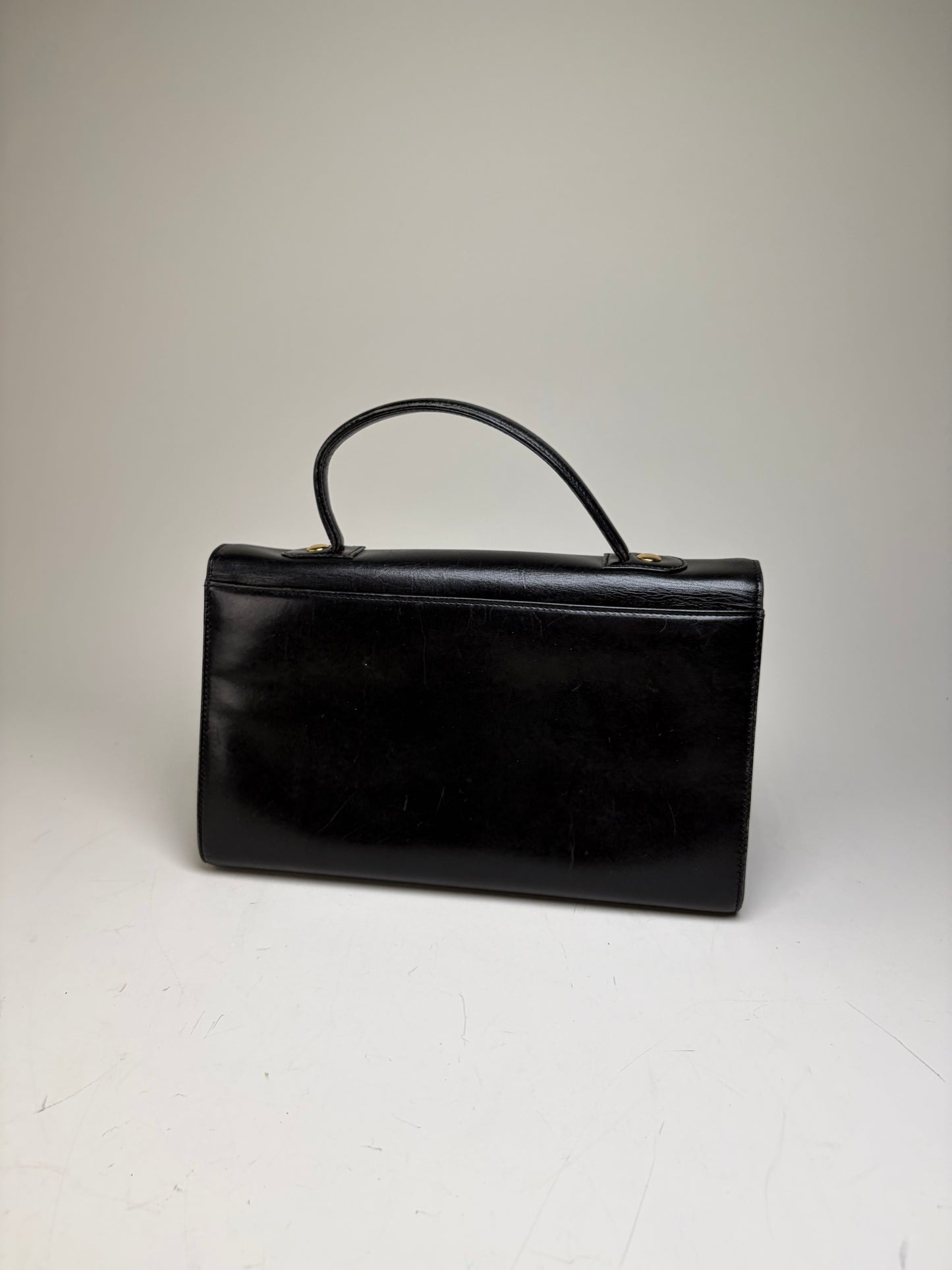 Vintage Givenchy Structured Leather Handbag Black Gold