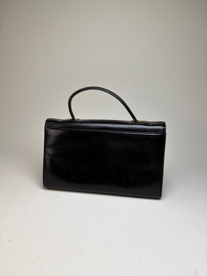 Vintage Givenchy Structured Leather Handbag Black Gold