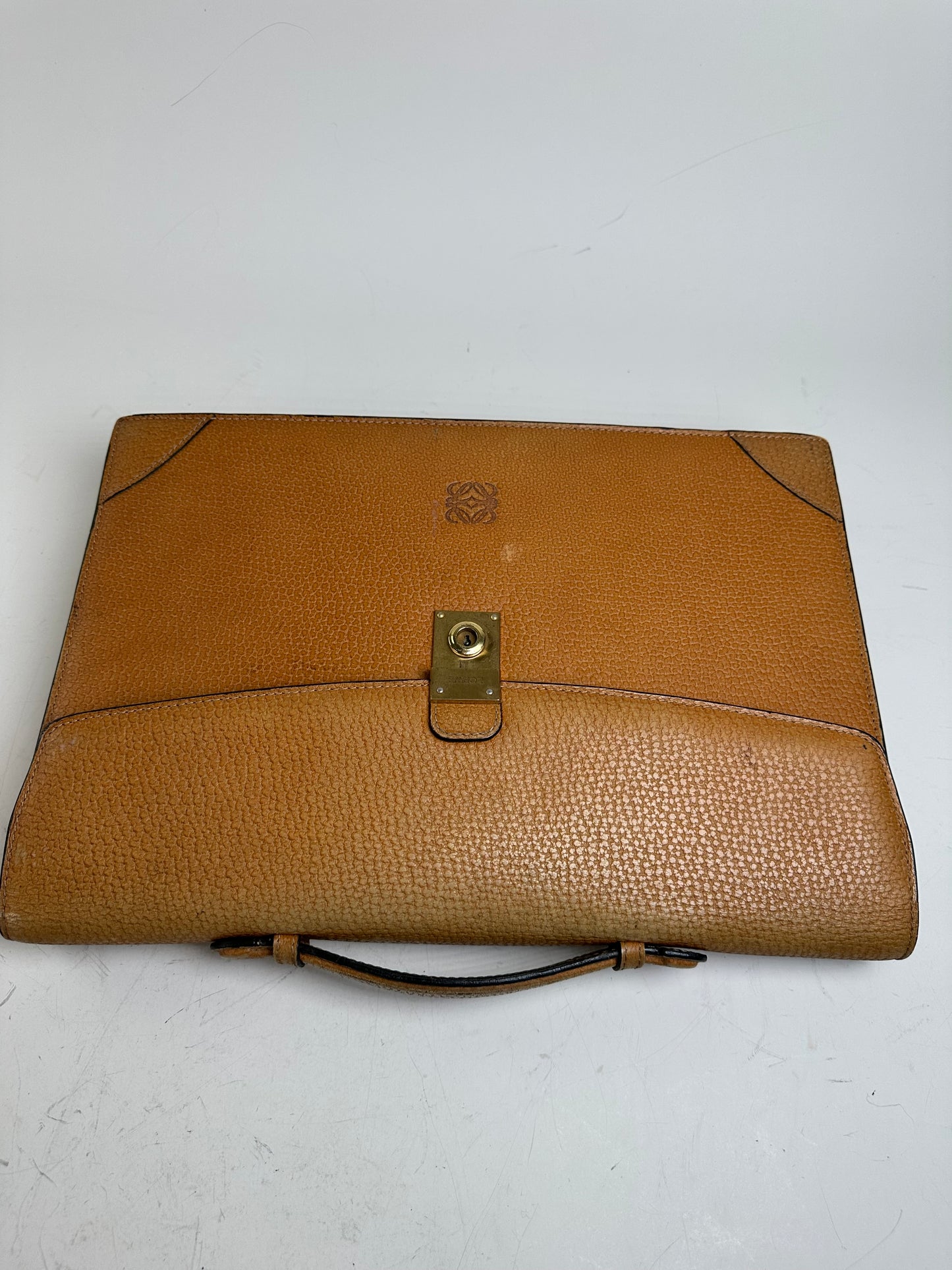 Vintage Loewe Leather Document Holder Tan Gold