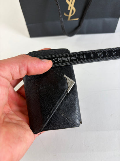 Vintage Yves Saint Laurent Leather Chain Wallet Black Silver