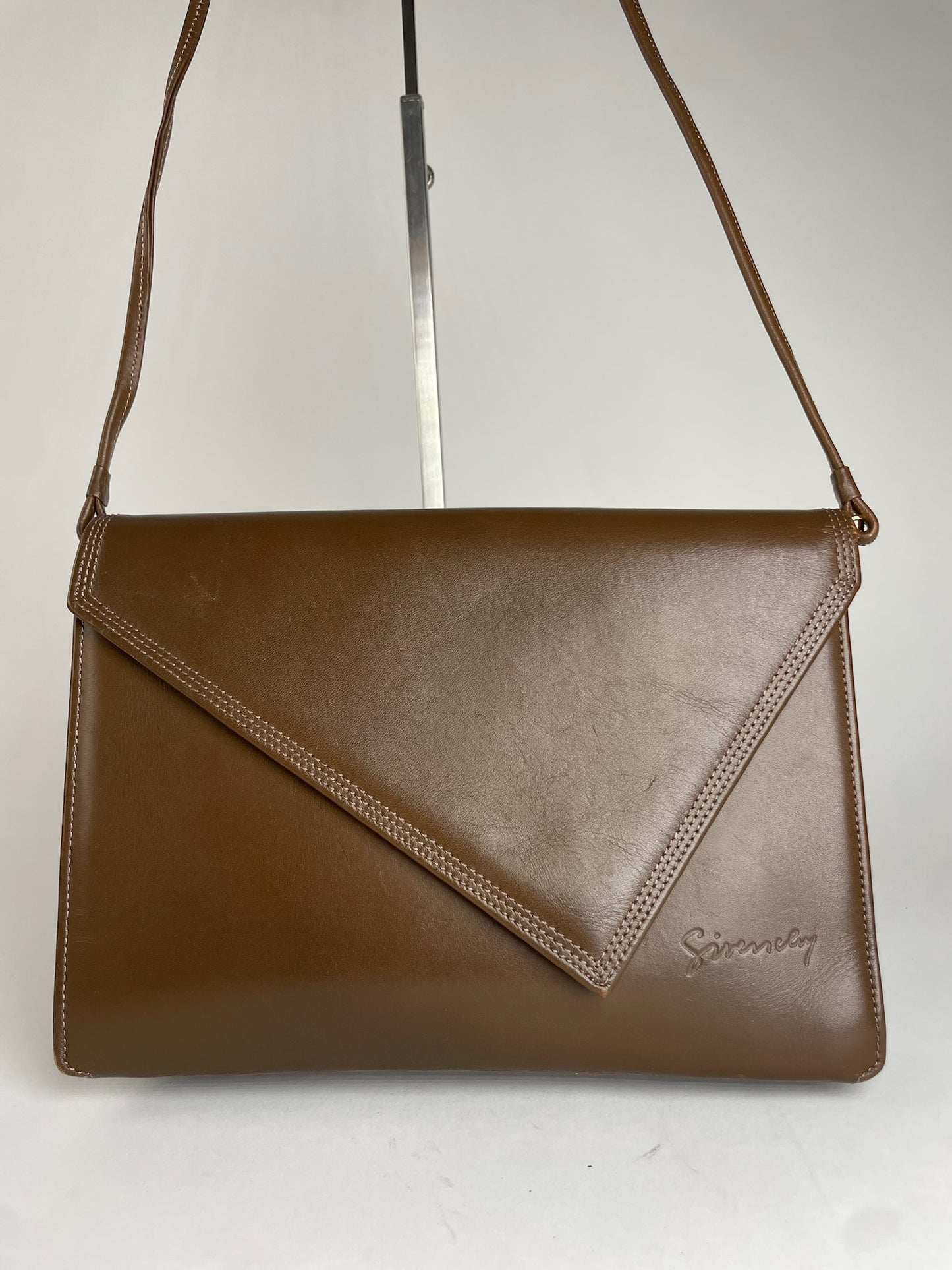 Vintage Givenchy Asymetric Leather Shoulder Bag Brown