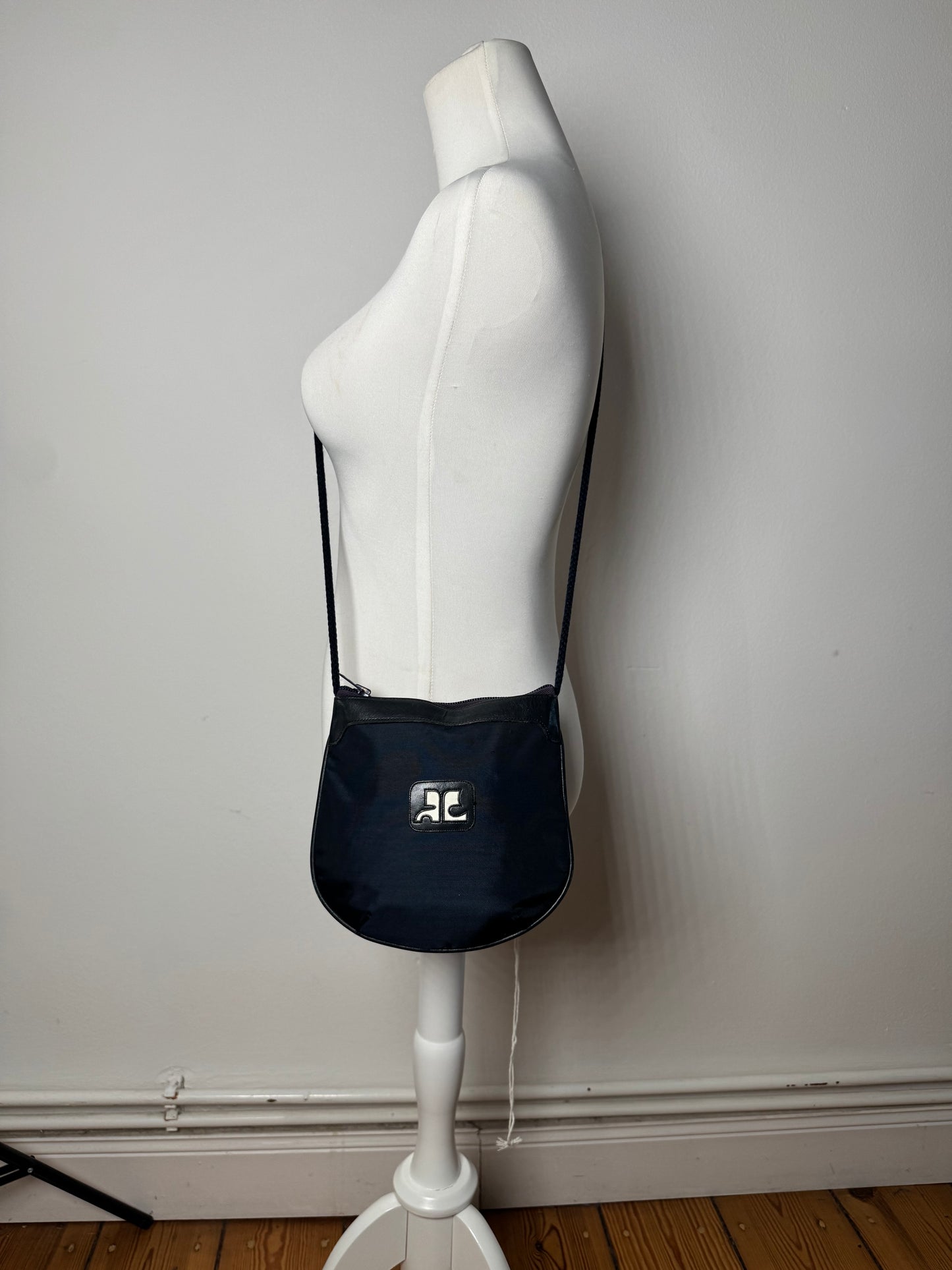 Vintage Courreges Paris Canvas Polyester Shoulder / Crossbody Bag Navy