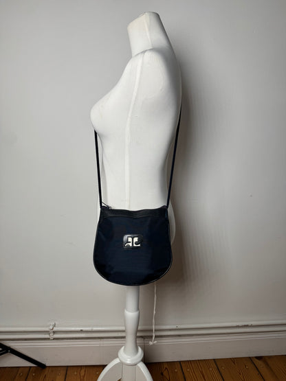 Vintage Courreges Paris Canvas Polyester Shoulder / Crossbody Bag Navy