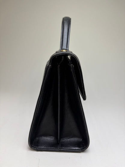 Vintage Givenchy Structured Leather Handbag Black Gold