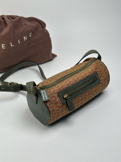 Sac Macadam vintage Céline Paris kaki rouge