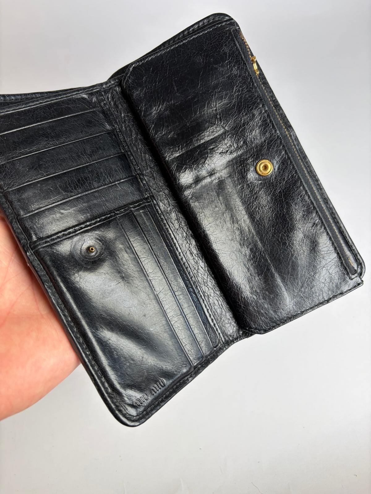 Vintage Miu Miu Matelassé Leather Bifold Wallet c. Late 2000s Black