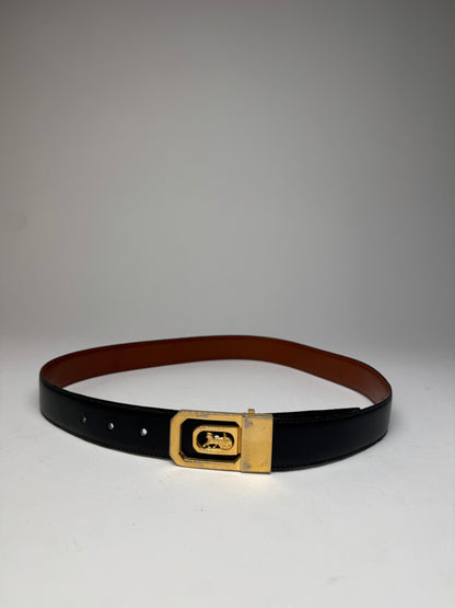 Vintage Celine Paris Carriage Logo Leather Belt black Brown