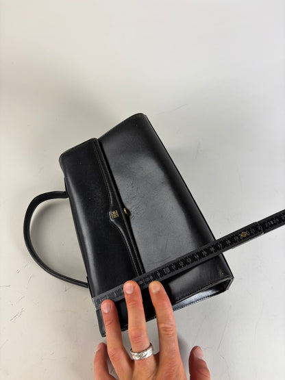 Vintage Givenchy Structured Leather Handbag Black Gold
