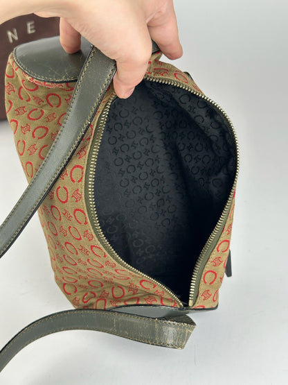 Sac Macadam vintage Céline Paris kaki rouge