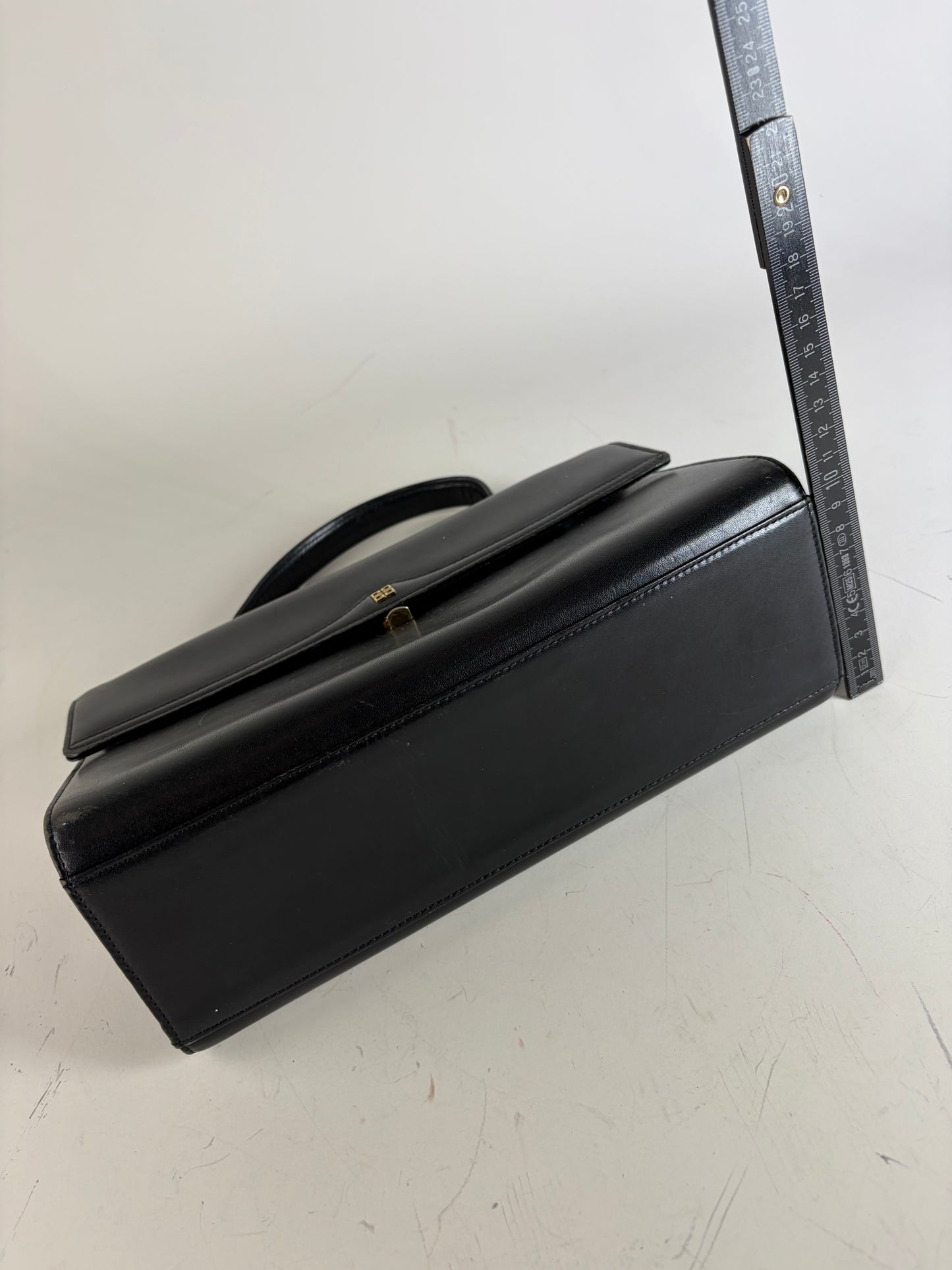 Vintage Givenchy Structured Leather Handbag Black Gold