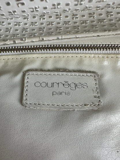 Vintage Courreges Perforated Leather Flap Crossbody Bag c. Late 1970s Cream