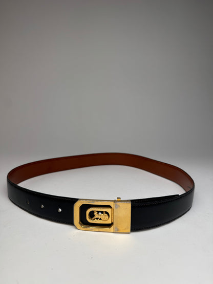 Vintage Celine Paris Carriage Logo Leather Belt black Brown