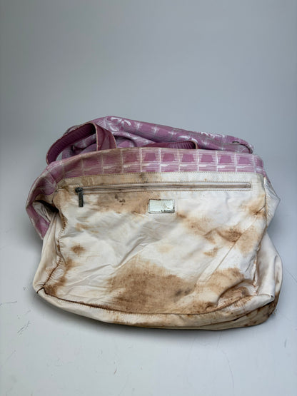 Vintage Chanel Canvas Tote Pink Cream Silver-Tone Hardware