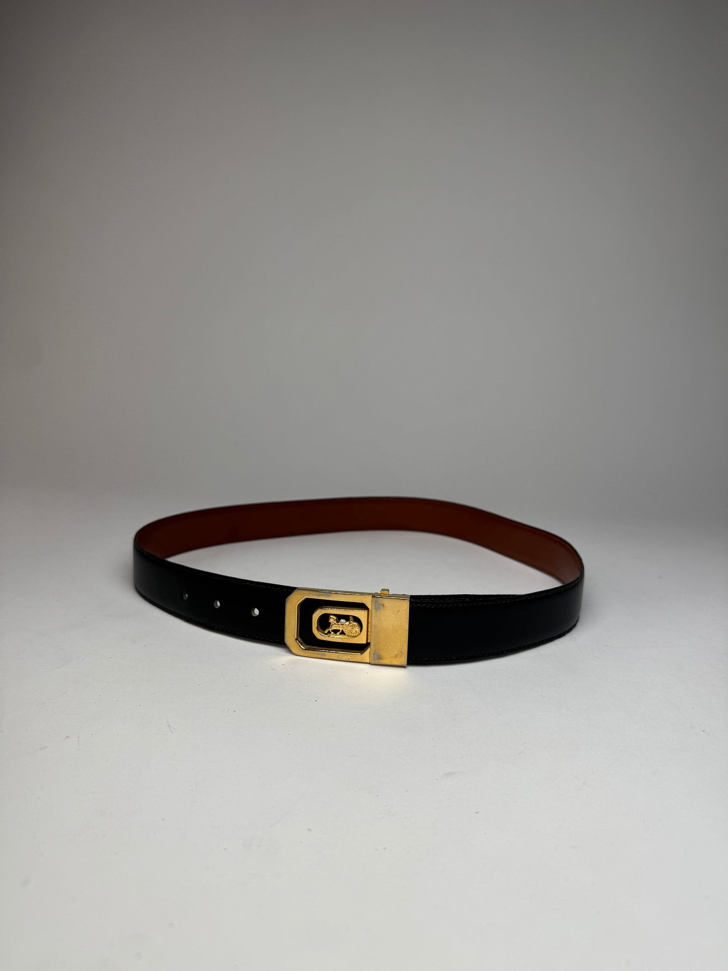Vintage Celine Paris Carriage Logo Leather Belt black Brown