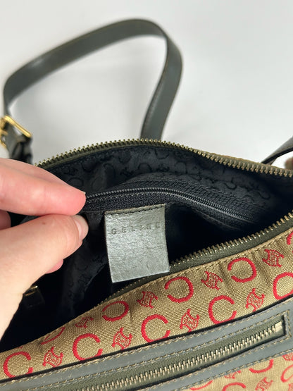 Sac Macadam vintage Céline Paris kaki rouge