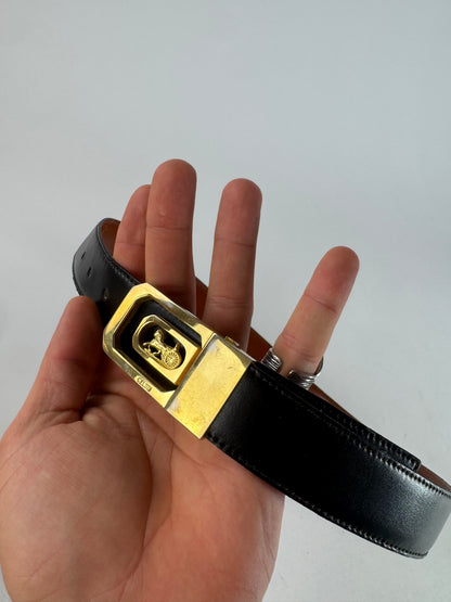 Vintage Celine Paris Carriage Logo Leather Belt black Brown