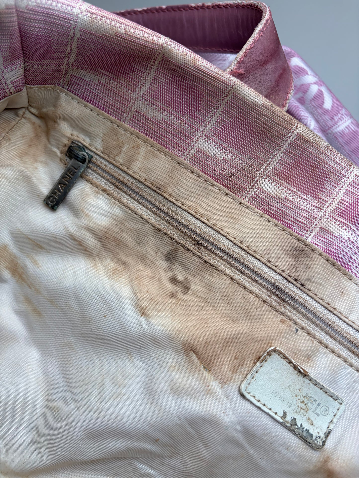Vintage Chanel Canvas Tote Pink Cream Silver-Tone Hardware