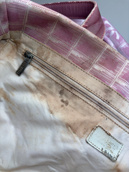 Vintage Chanel Canvas Tote Pink Cream Silver-Tone Hardware