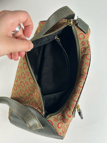 Sac Macadam vintage Céline Paris kaki rouge