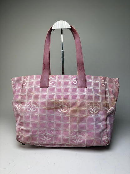 Vintage Chanel Canvas Tote Pink Cream Silver-Tone Hardware