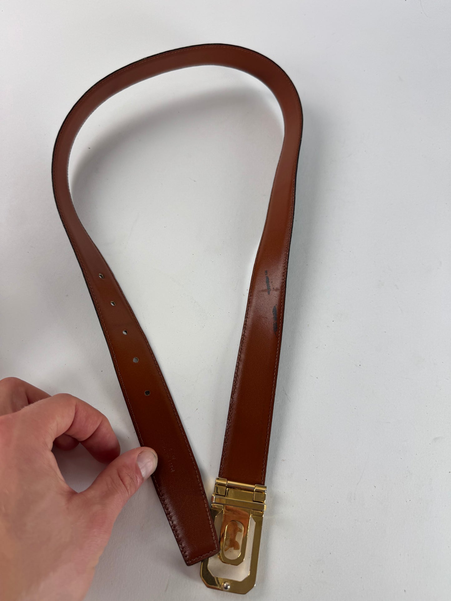 Vintage Celine Paris Carriage Logo Leather Belt black Brown