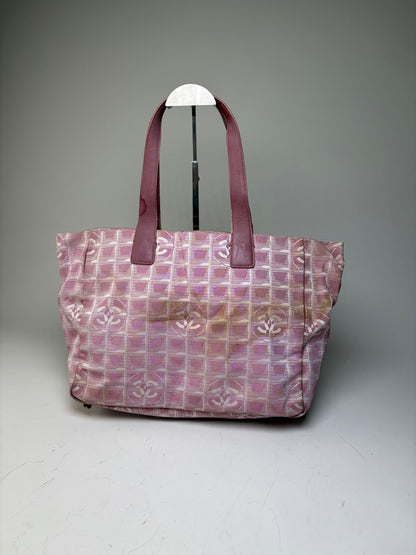 Vintage Chanel Canvas Tote Pink Cream Silver-Tone Hardware