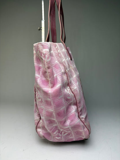 Vintage Chanel Canvas Tote Pink Cream Silver-Tone Hardware