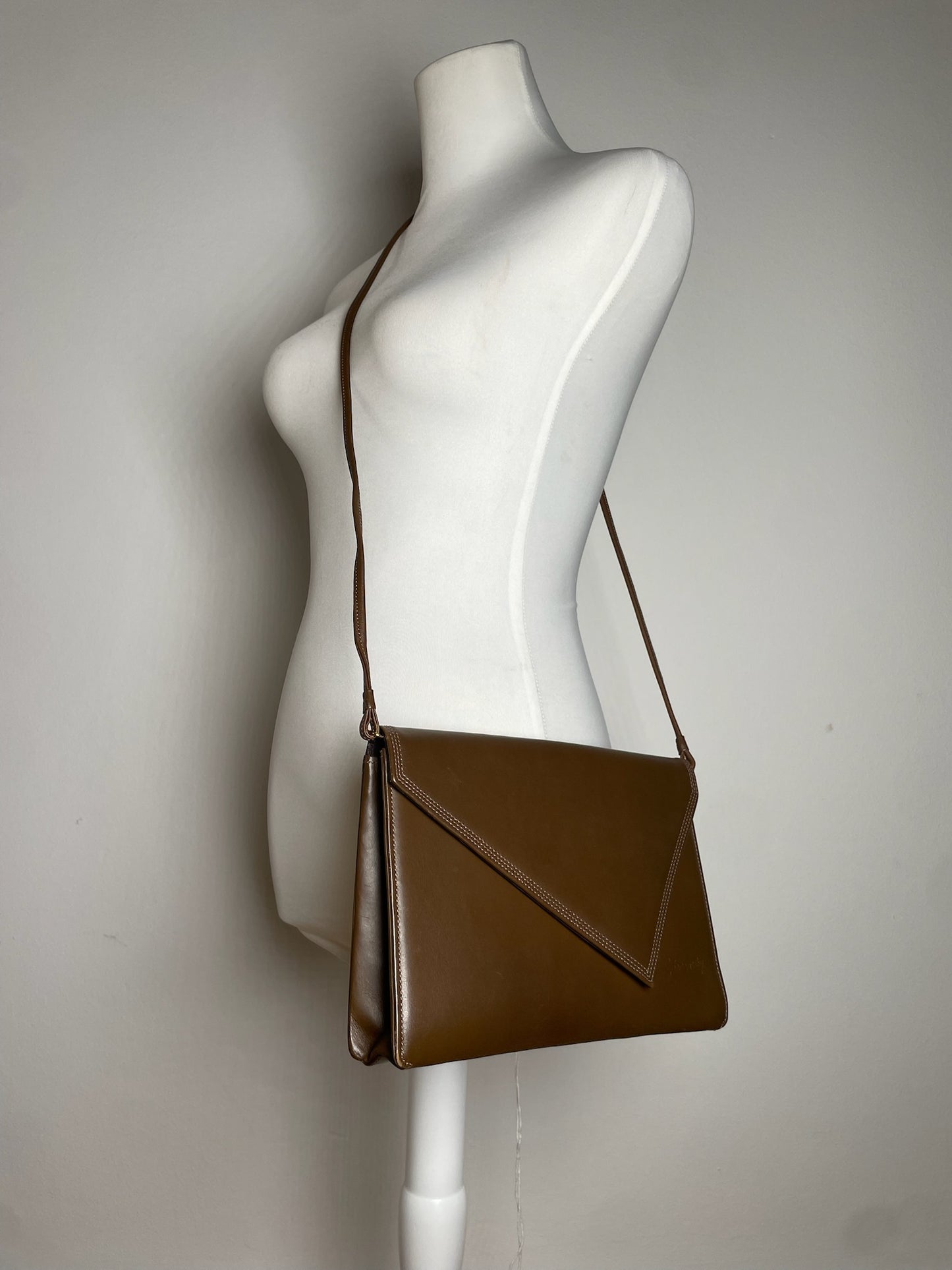 Vintage Givenchy Asymetric Leather Shoulder Bag Brown